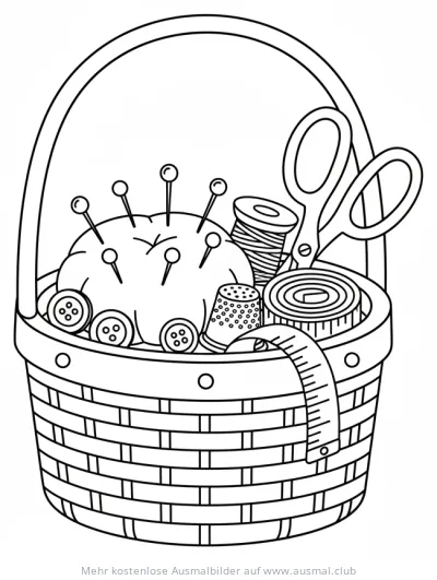 Nähkorb mit Nähzubehör Ausmalbild