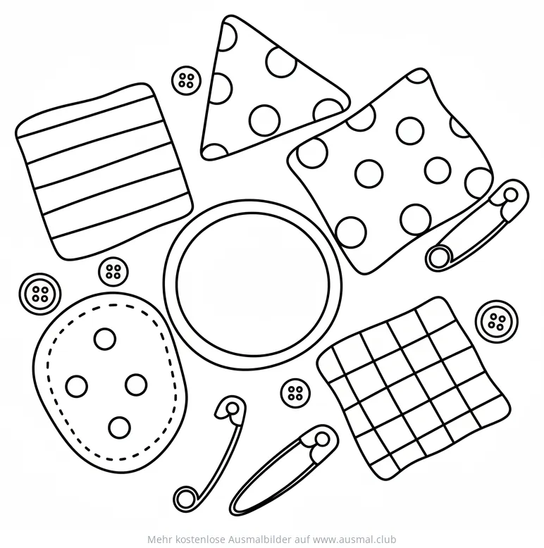 Stoffreste, Knöpfe und Sicherheitsnadeln Ausmalbild