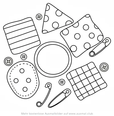 Stoffreste, Knöpfe und Sicherheitsnadeln Ausmalbild