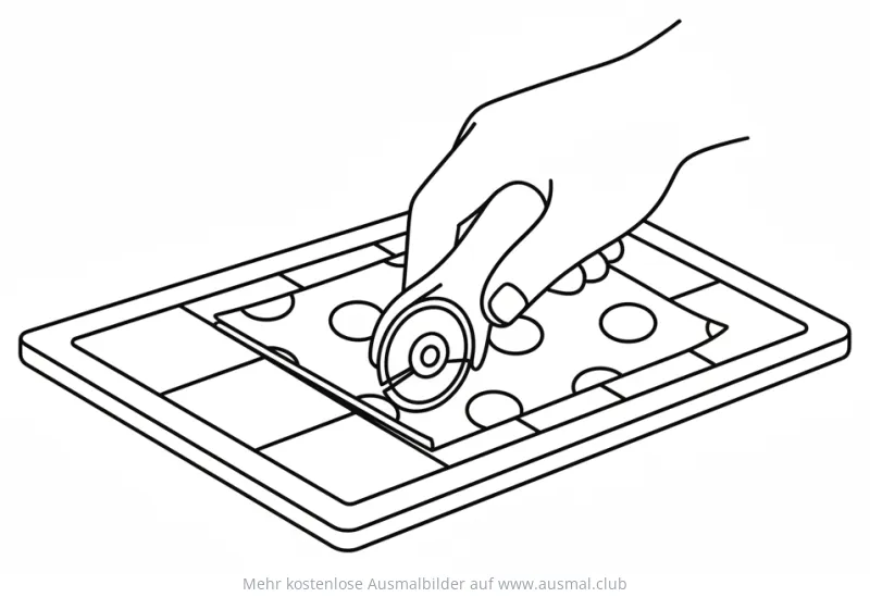 Rollschneider schneidet Stoff auf Schneidematte Ausmalbild