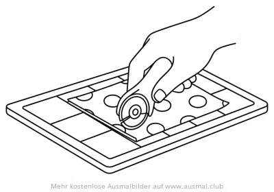 Rollschneider schneidet Stoff auf Schneidematte Ausmalbild