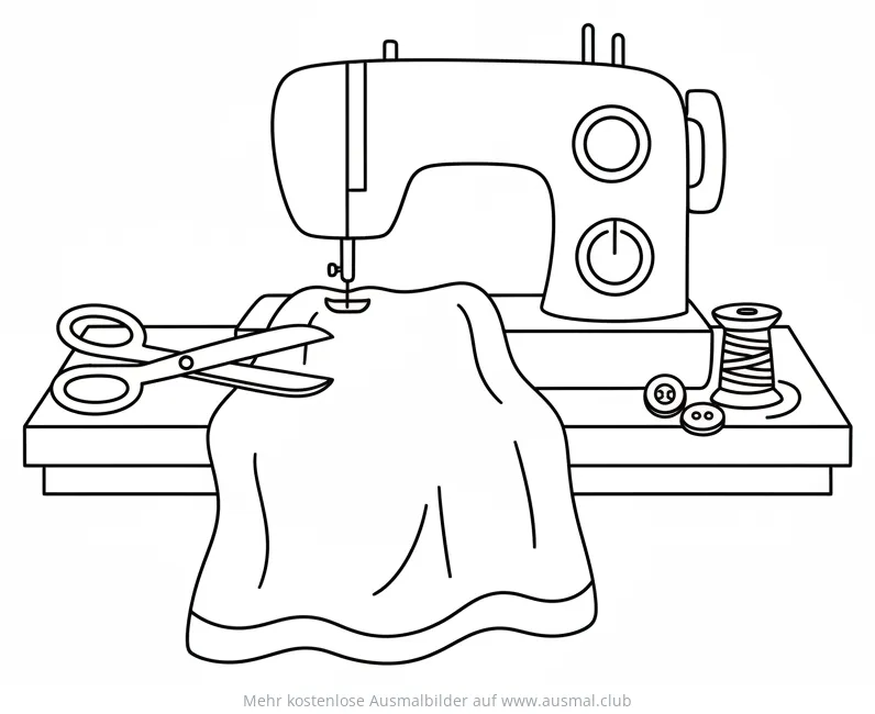 Nähmaschine mit Nähzubehör Ausmalbild