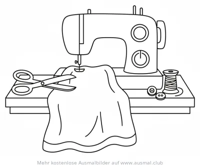 Nähmaschine mit Nähzubehör Ausmalbild