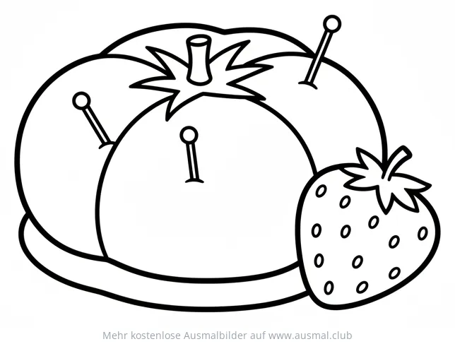 Tomatenkissen mit Nadeln und Erdbeere Ausmalbild