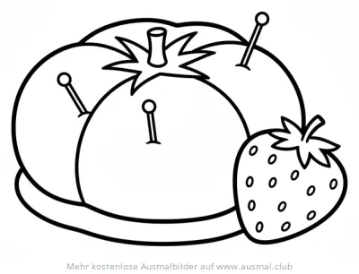 Tomatenkissen mit Nadeln und Erdbeere Ausmalbild