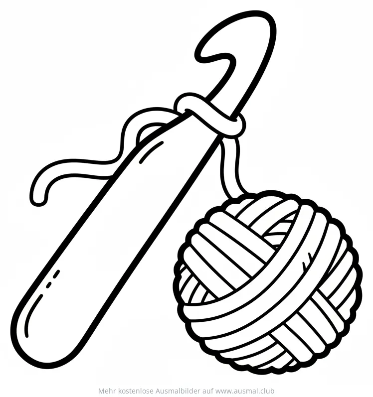 Häkelnadel mit Wollknäuel Ausmalbild