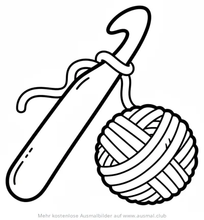 Häkelnadel mit Wollknäuel Ausmalbild