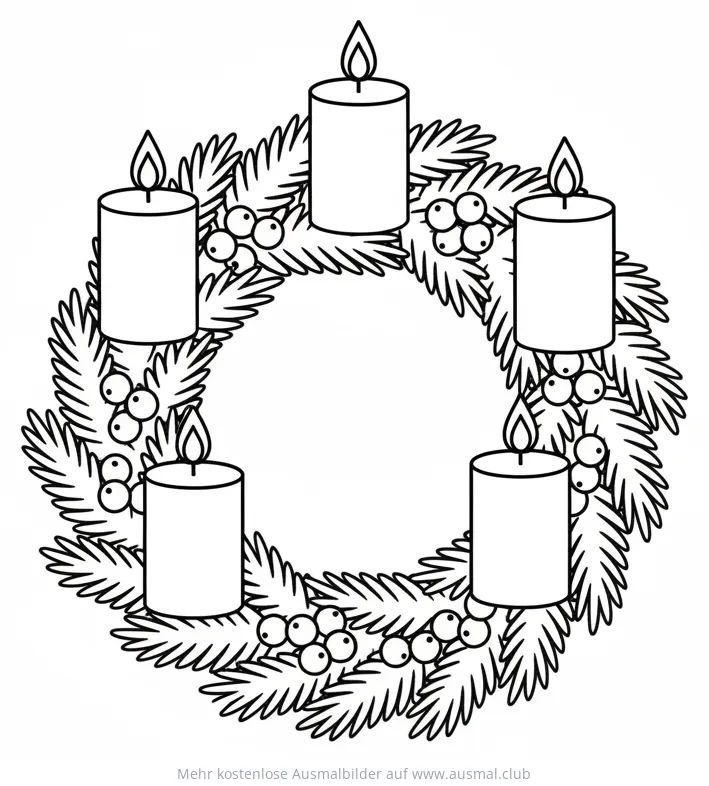 Adventskranz Ausmalbild mit vier Kerzen