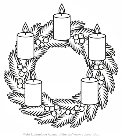 Adventskranz Ausmalbild mit vier Kerzen