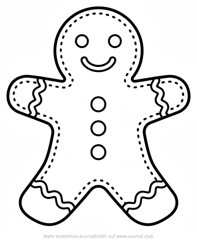 Lebkuchenmann Ausmalbild mit Gesicht und Knöpfen