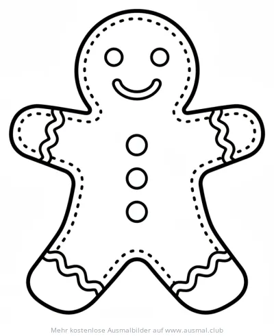Lebkuchenmann Ausmalbild mit Gesicht und Knöpfen