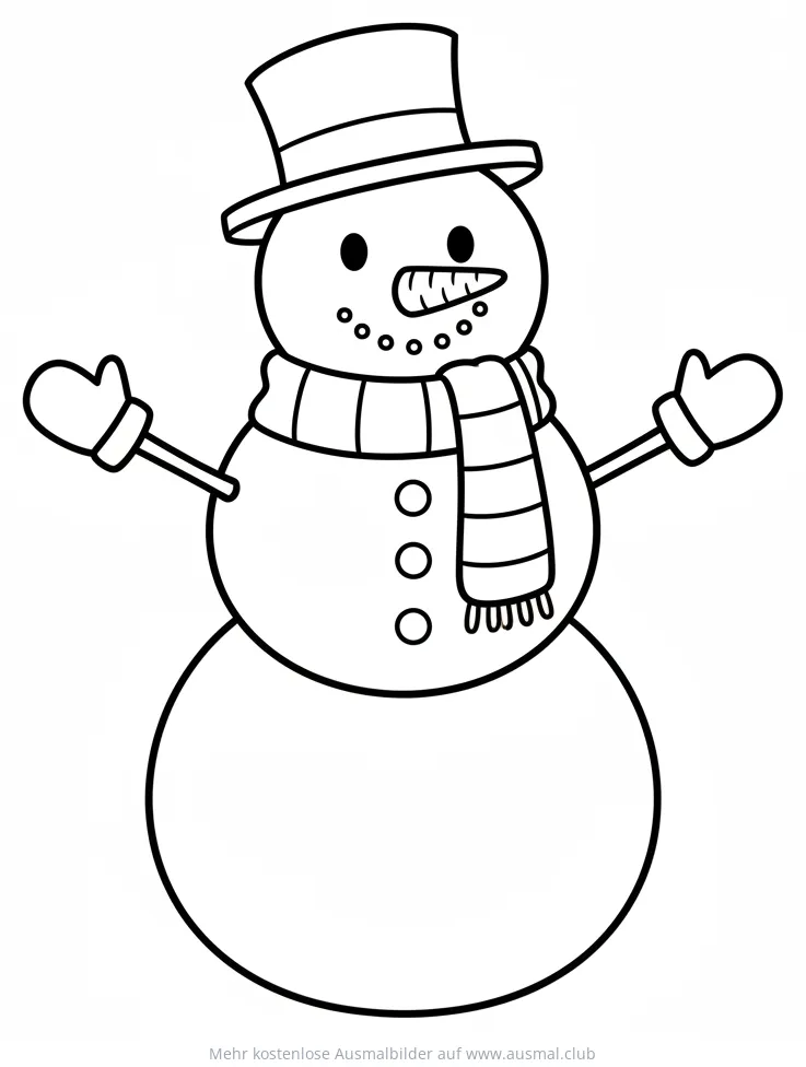 Schneemann mit Zylinder und Schal Ausmalbild