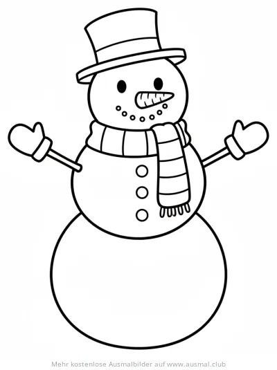 Schneemann mit Zylinder und Schal Ausmalbild
