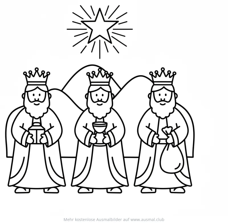 Heilige Drei Könige mit Stern Ausmalbild