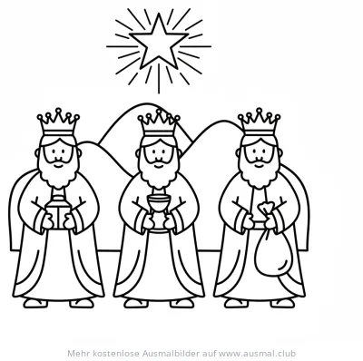 Heilige Drei Könige mit Stern Ausmalbild