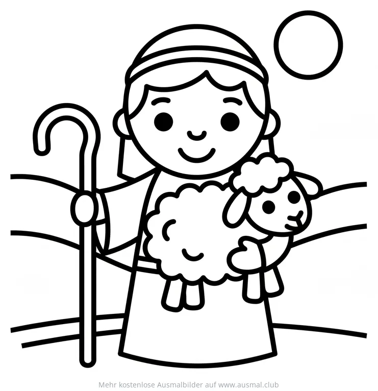 Hirtenjunge mit Lämmchen Ausmalbild
