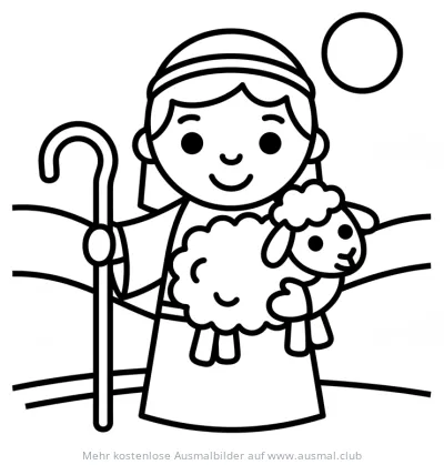 Hirtenjunge mit Lämmchen Ausmalbild
