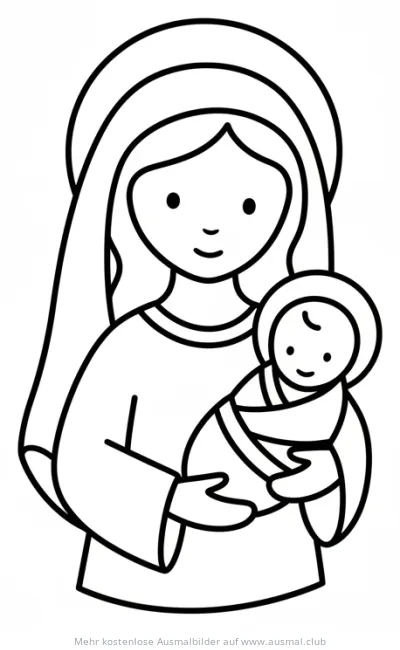 Maria hält das Jesuskind im Arm Ausmalbild