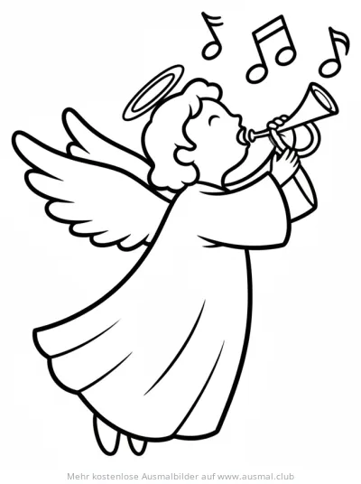 Singender Engel mit Trompete Ausmalbild