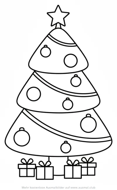 Geschmückter Weihnachtsbaum mit Geschenken Ausmalbild
