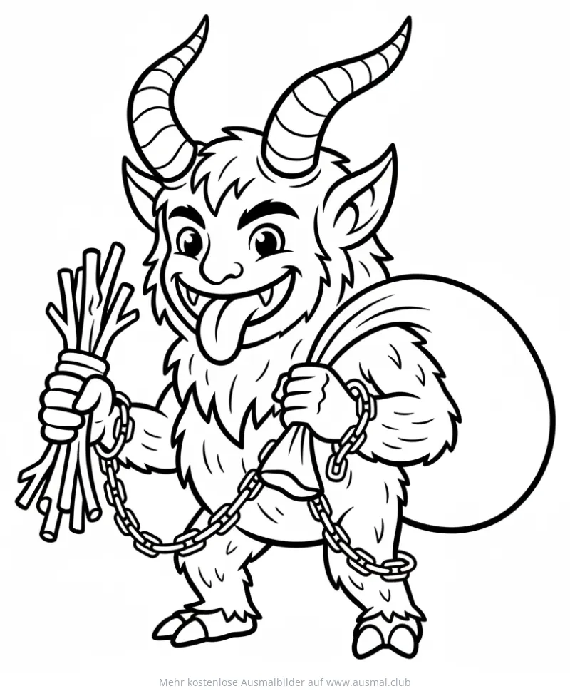 Krampus mit Rute und Sack Ausmalbild