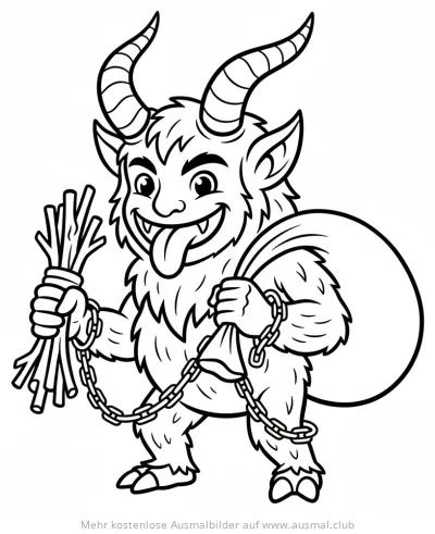 Krampus mit Rute und Sack Ausmalbild