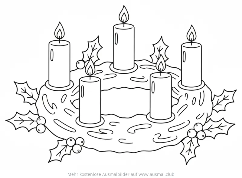 Adventskranz Ausmalbild mit vier Kerzen
