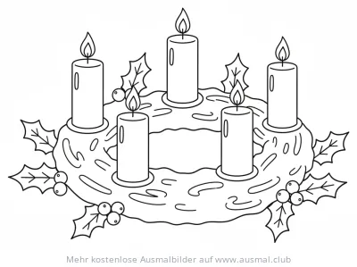 Adventskranz Ausmalbild mit vier Kerzen