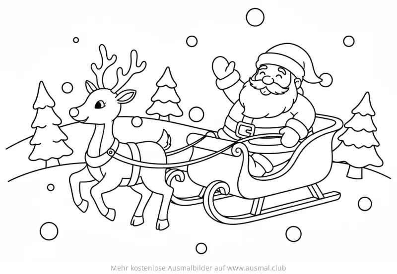 Nikolaus im Schlitten mit Rentier Ausmalbild