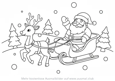 Nikolaus im Schlitten mit Rentier Ausmalbild