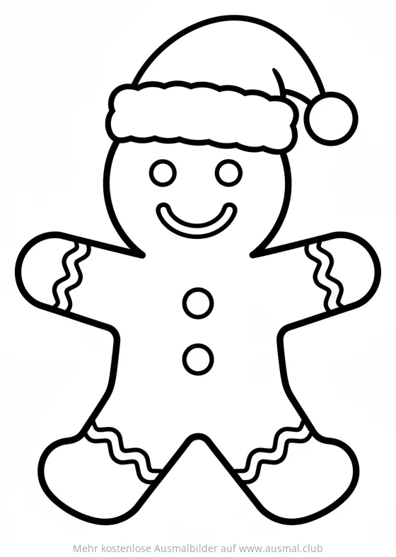 Lebkuchenmann mit Weihnachtsmütze Ausmalbild