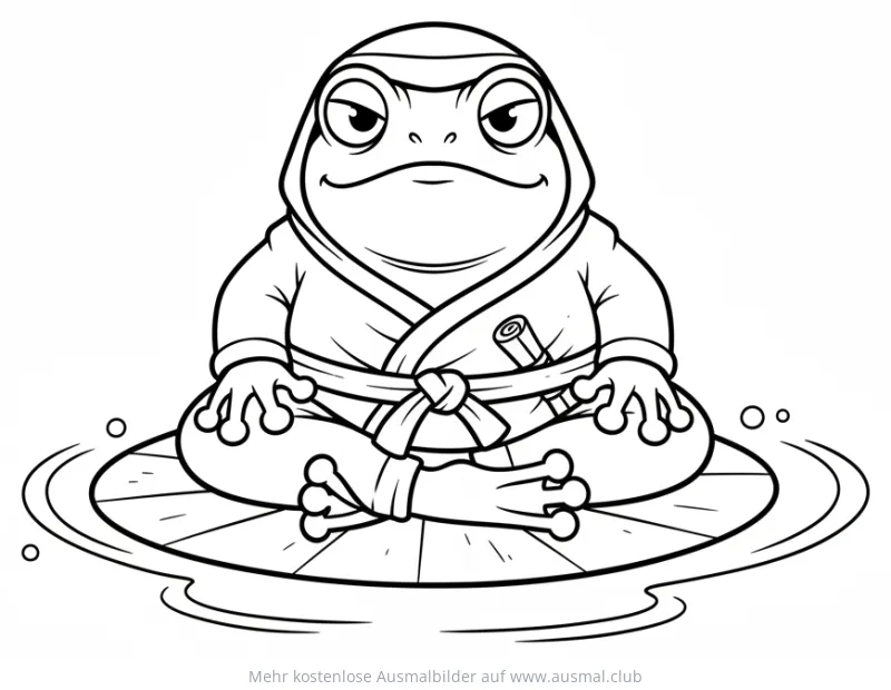 Ninja Frosch sitzt auf Seerosenblatt Ausmalbild