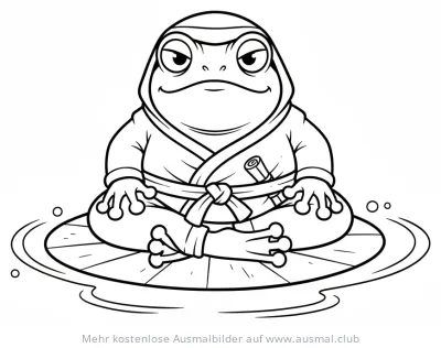 Ninja Frosch sitzt auf Seerosenblatt Ausmalbild