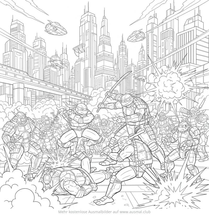Ninja Turtles im Kampf Ausmalbild