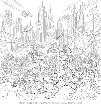 Ninja Turtles im Kampf Ausmalbild