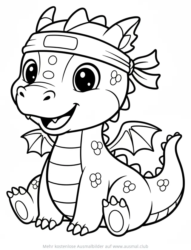 Ninja Drache mit Stirnband Ausmalbild