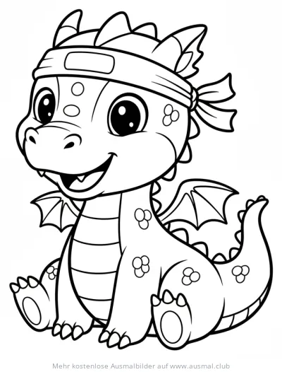 Ninja Drache mit Stirnband Ausmalbild