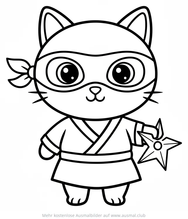 Ninja Katze mit Wurfstern Ausmalbild