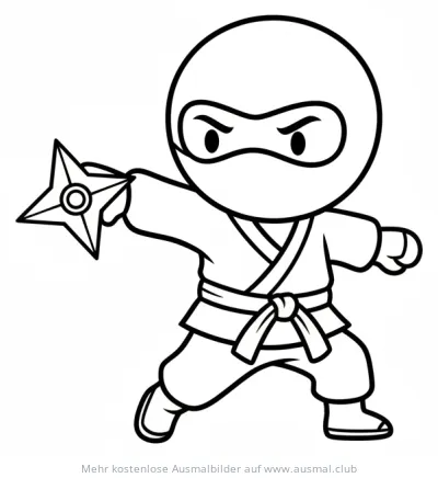 Ninja Cartoon mit Shuriken Ausmalbild