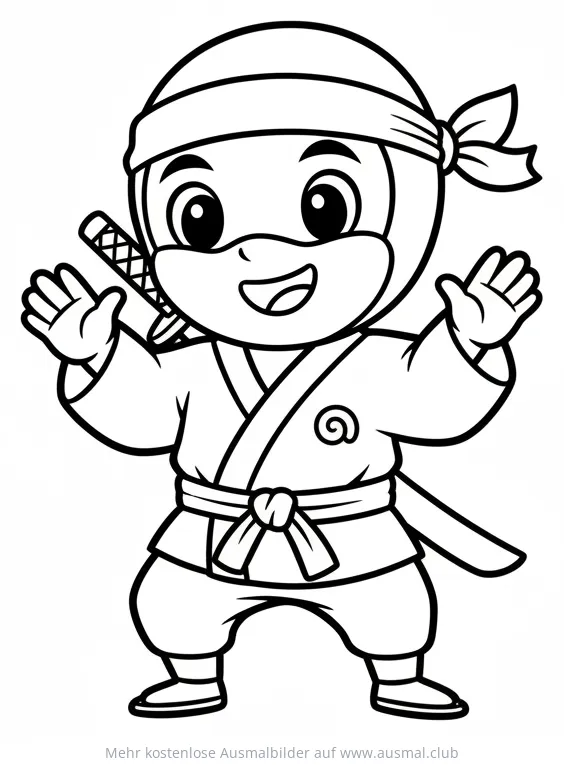 Lächelnder Ninja mit Schwert Ausmalbild