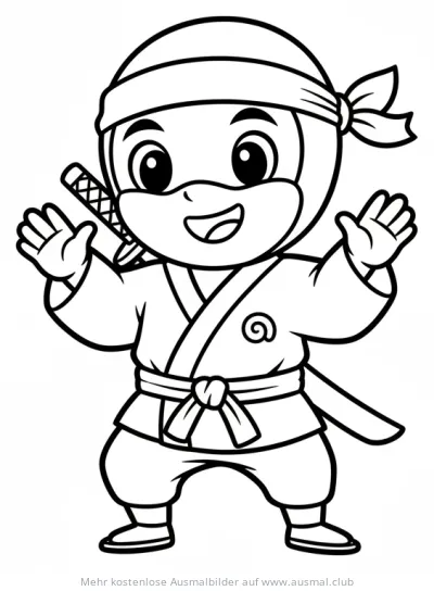 Lächelnder Ninja mit Schwert Ausmalbild