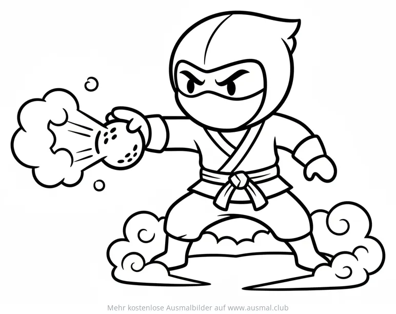 Ninja wirft Rauchbombe Ausmalbild
