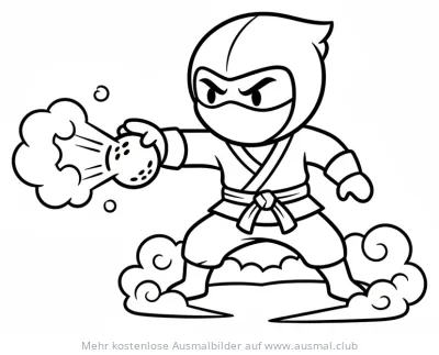 Ninja wirft Rauchbombe Ausmalbild