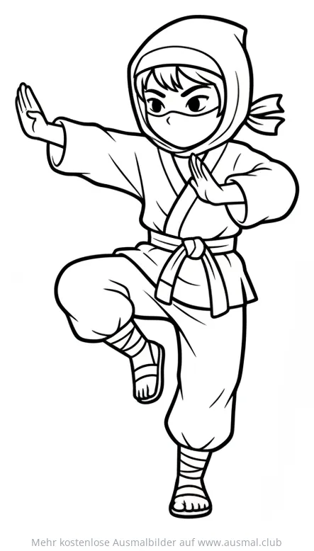 Ninja Mädchen Ausmalbild in Kampfpose