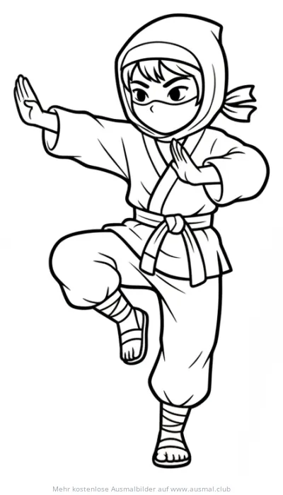 Ninja Mädchen Ausmalbild in Kampfpose
