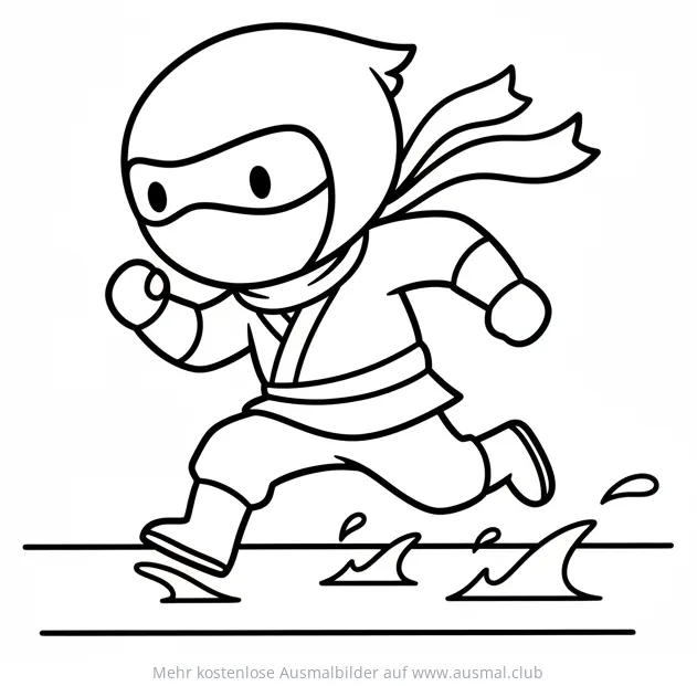 Ninja rennt über Wasser Ausmalbild