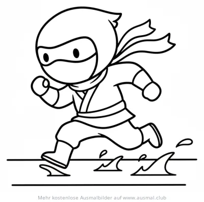 Ninja rennt über Wasser Ausmalbild