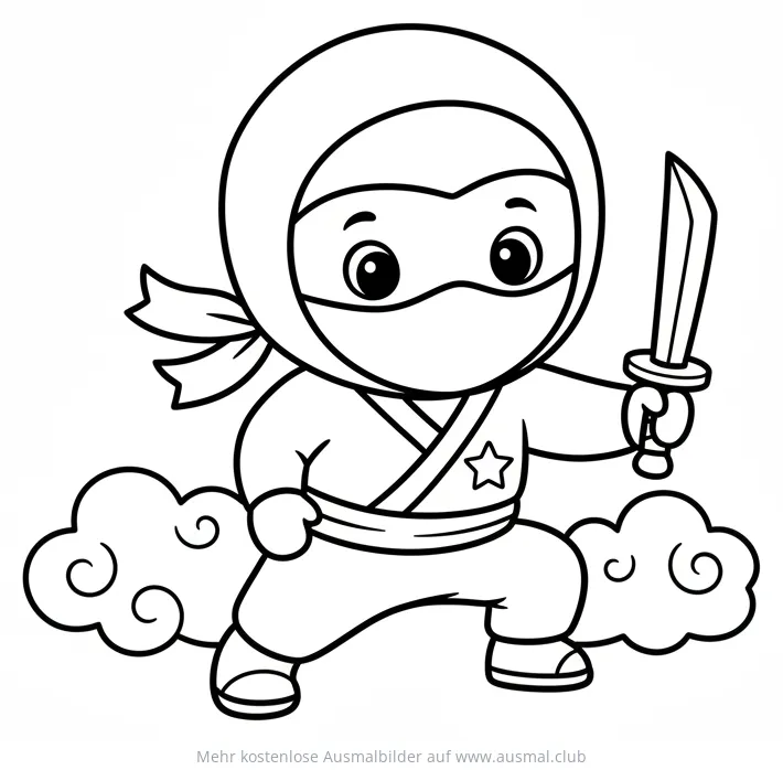Niedlicher Baby Ninja mit Schwert Ausmalbild