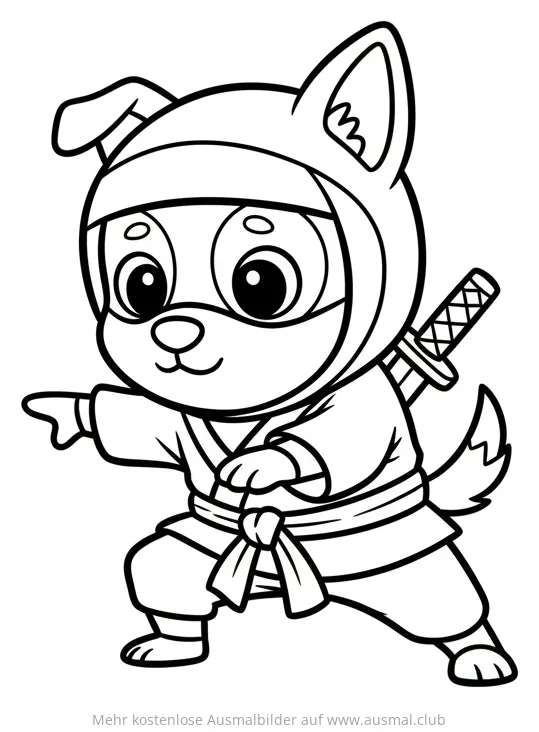 Ninja Hund Ausmalbild mit Schwert