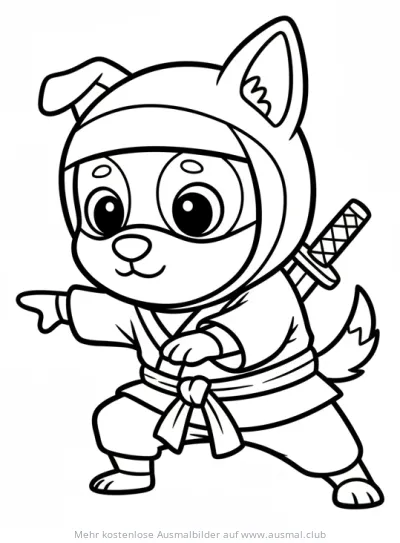 Ninja Hund Ausmalbild mit Schwert